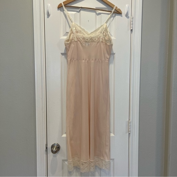 Vintage 60s Corhan Slip Dress Women’s 38 Ivory Petal Pink Lace Midi Bridal - Picture 2 of 10